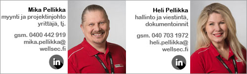 Wellsec Oy Mika Pellikka gsm. 0400 442919 ja Heli Pellikka gsm. 040 7031972